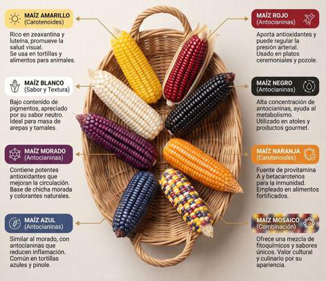 La paleta de colores de las mazorcas de maíz